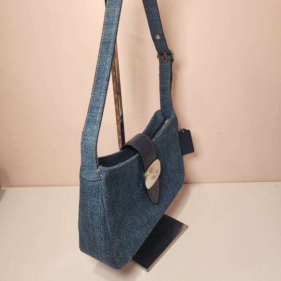 NWT Coach CAK45 Eliza Shoulder Bag In Signature Denim Silver /Indigo - Picture 2 of 8